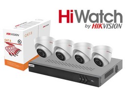 Комплект с установкой на 4 ip камеры видеонаблюдения HiWatch
