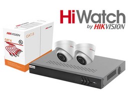 Комплект с установкой на 2 ip камеры видеонаблюдения HiWatch